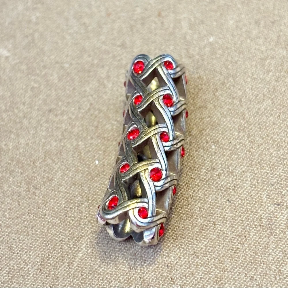 Brighton Interlace Long bead Pierced silver lattice with red crystal accents